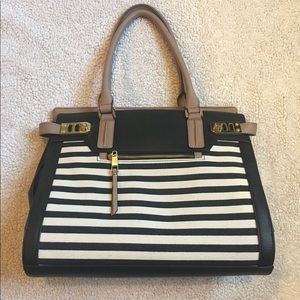 Aldo Striped Shoulder Bag Black White Tan Gold